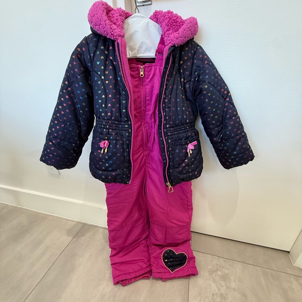 Kids Pink and Navy Puffer Jacket and Snowsuit Set- worn 1x